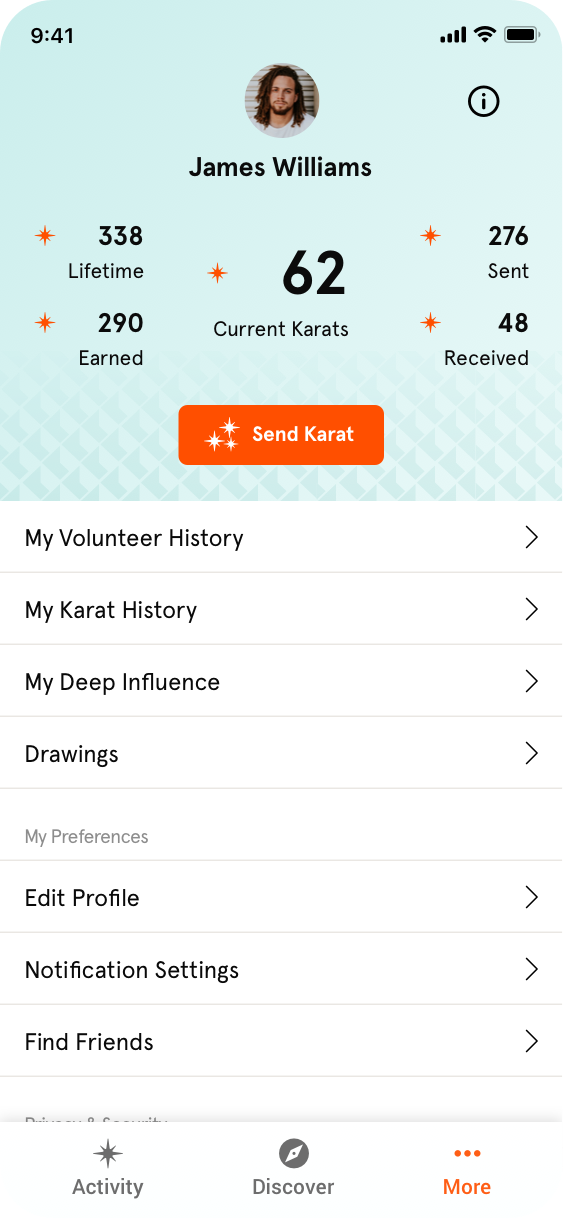 Golden Volunteer App - Account Profile Screen